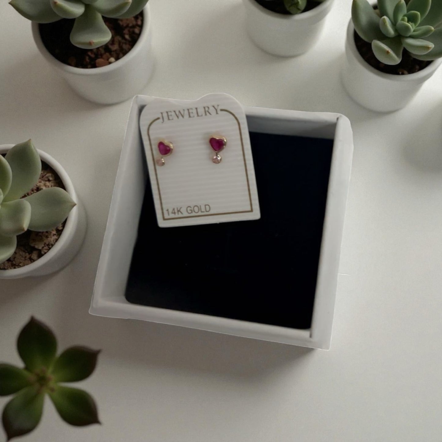 14K Gold Heart & Pink Stone Earrings for