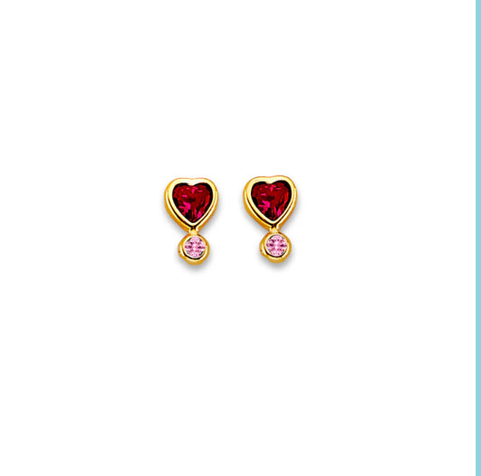 14K Gold Heart & Pink Stone Earrings for