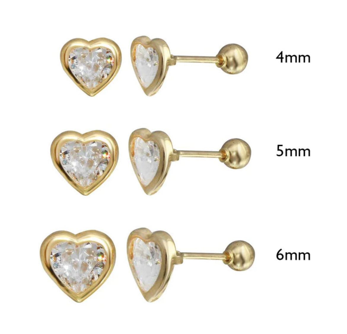 14K Gold Heart Stud Earrings for Kids (3mm & 4mm)