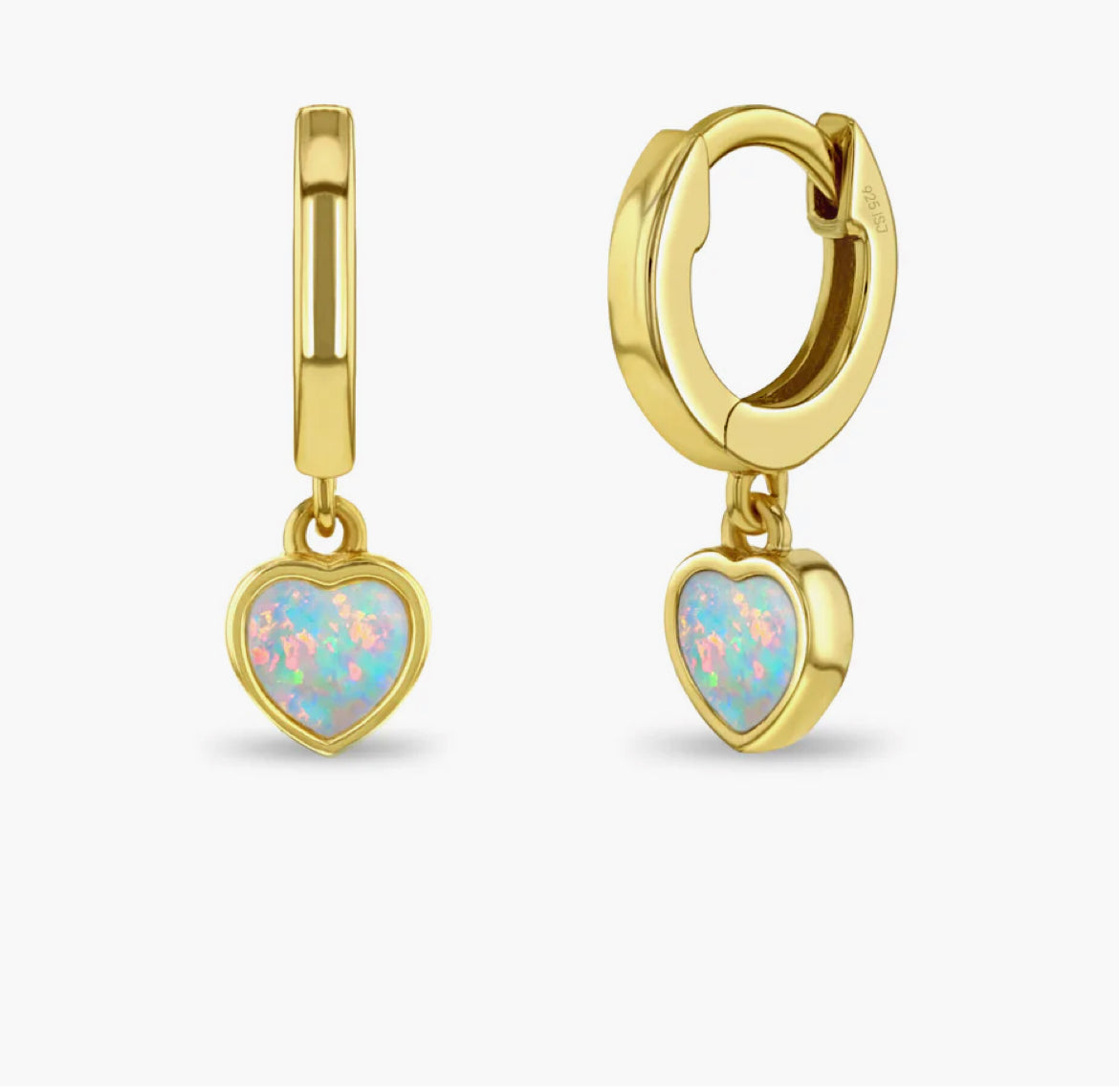 Gold Heart Opal Dangle Earrings