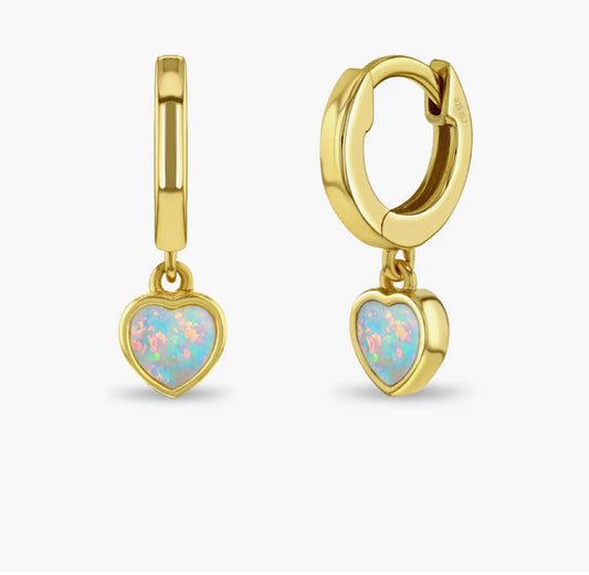 Gold Heart Opal Dangle Earrings