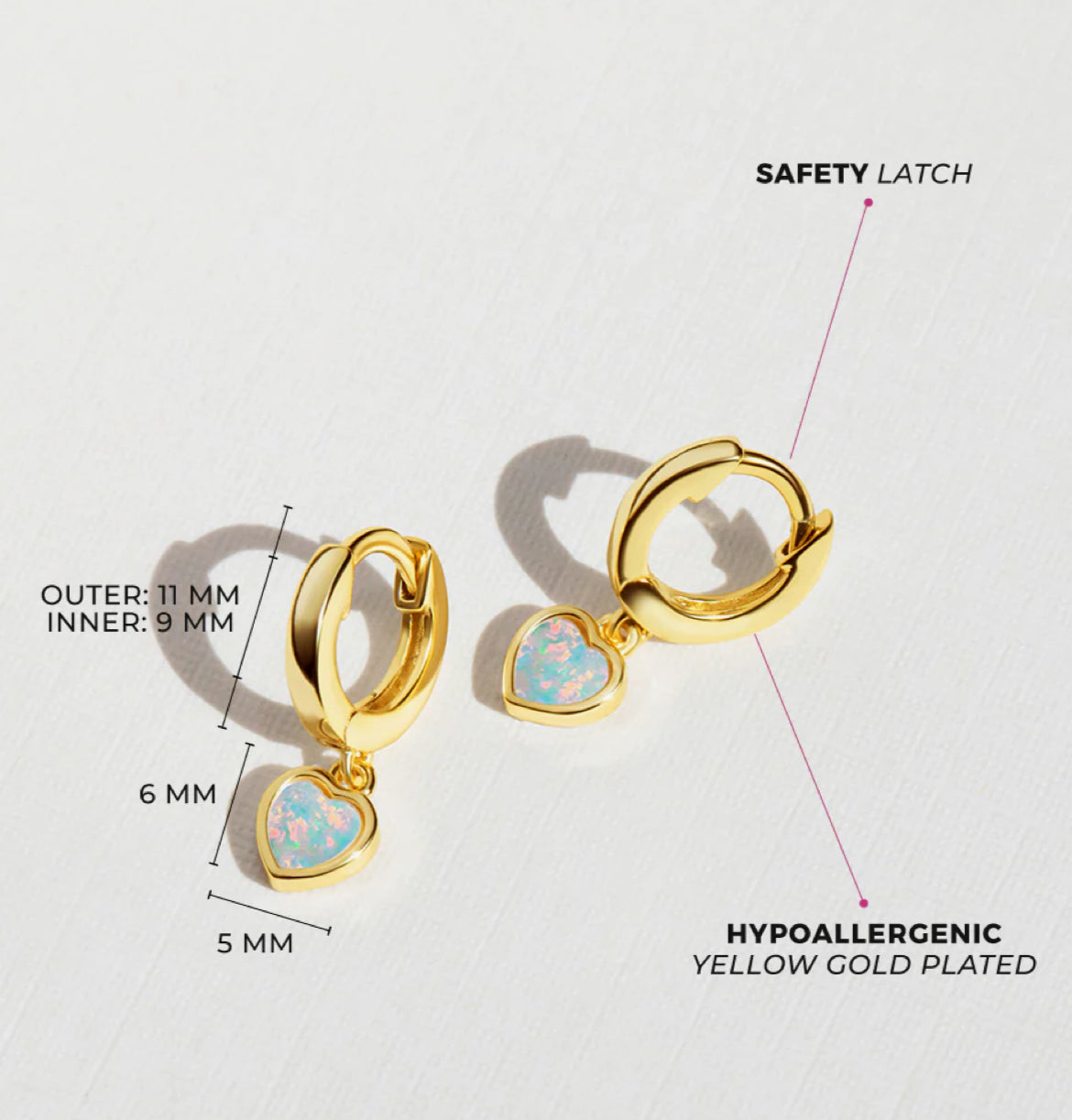 Gold Heart Opal Dangle Earrings
