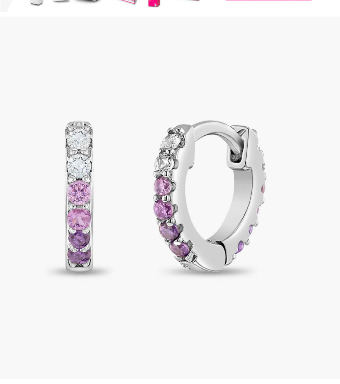 Silver & Pink Hoop Earrings – Crystal Detail