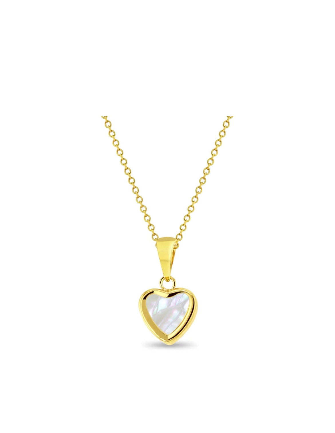 14K Gold Heart Necklace – Mother of Pearl Pendant (Kids Jewelry)