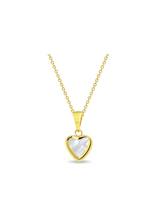 14K Gold Heart Necklace – Mother of Pearl Pendant (Kids Jewelry)
