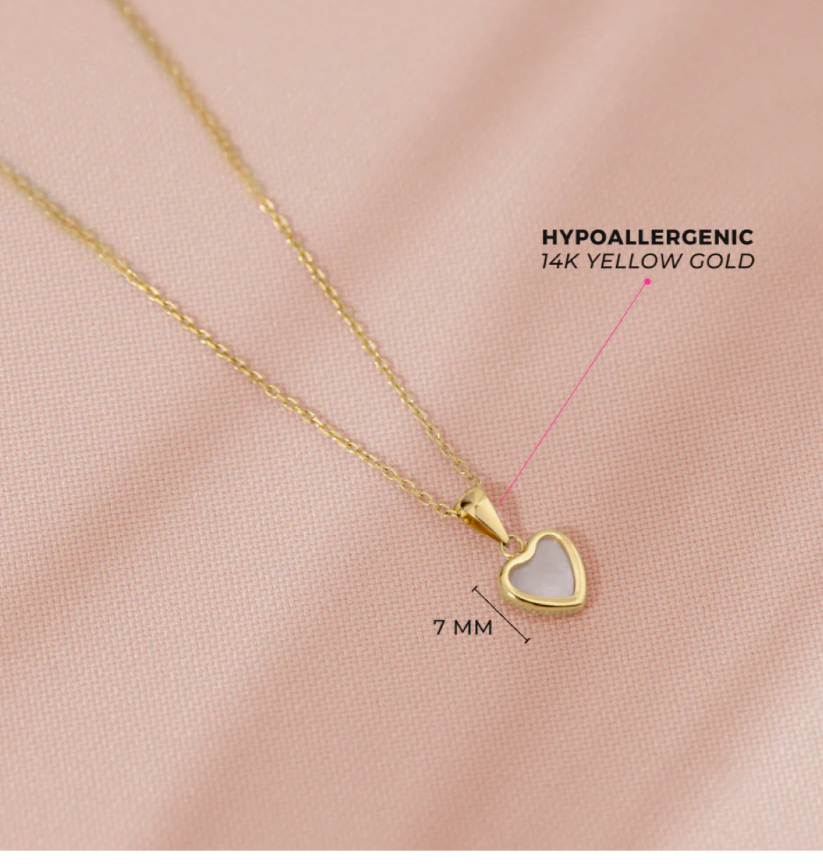 14K Gold Heart Necklace – Mother of Pearl Pendant (Kids Jewelry)